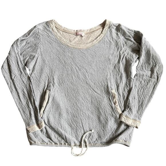 Fresh Produce Tops - Fresh Produce Boat Neck Long Sleeve Gray White Stripe Shirt Top Size Medium